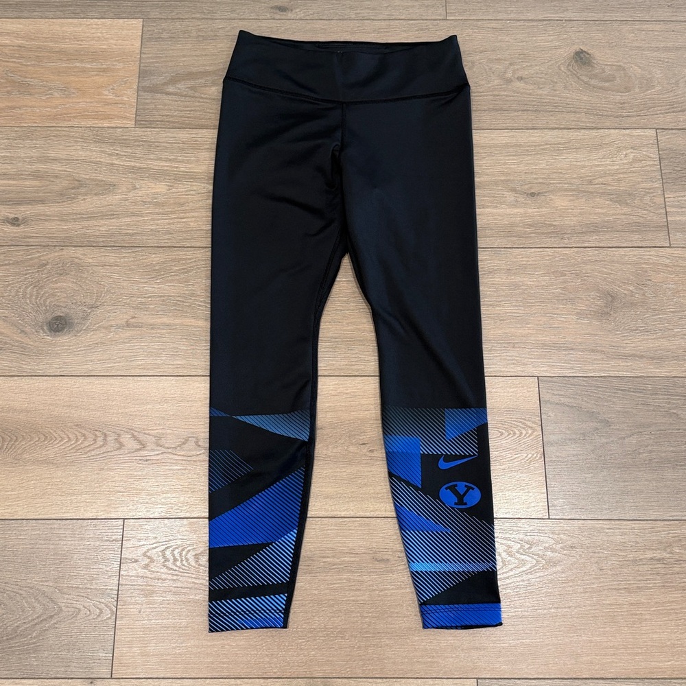 NIKE Black Blue BYU One Dri-Fit Swoosh Active Running Workout Leggings Size‎ L